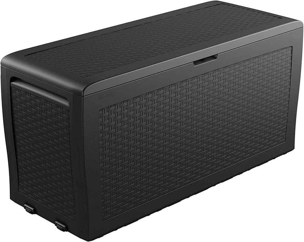 Cassapanca da Esterno Samoa 270 Litri in Resina Effetto Rattan con Ruote e Seduta Portata 150 kg Colore Grafite Keter