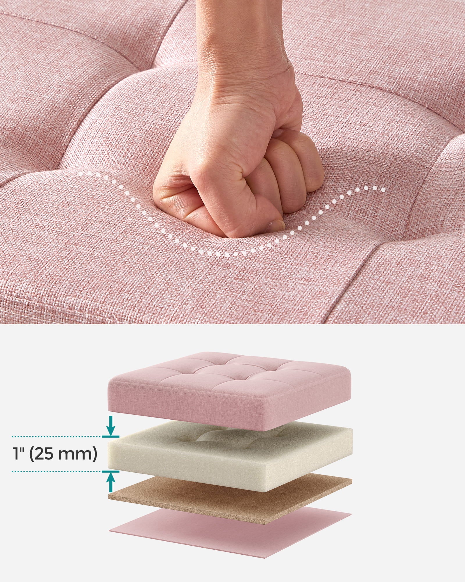 Valora POUF Contenitore portaoggetti in MDF rosa, tessuto simile al lino