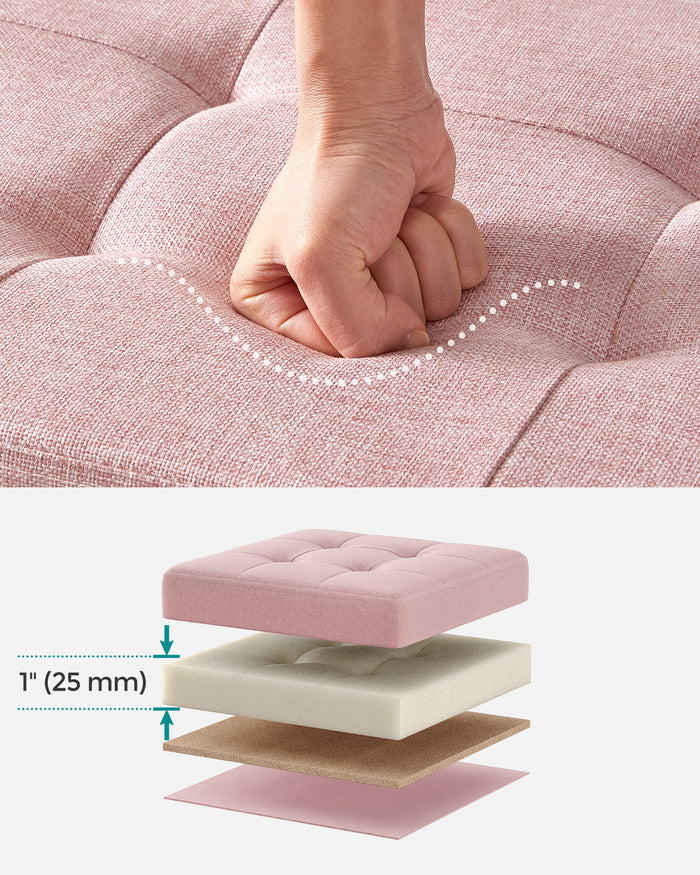 Valora POUF Contenitore portaoggetti in MDF rosa, tessuto simile al lino