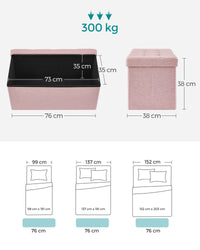 Valora POUF Contenitore portaoggetti in MDF rosa, tessuto simile al lino