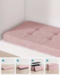 Valora POUF Contenitore portaoggetti in MDF rosa, tessuto simile al lino