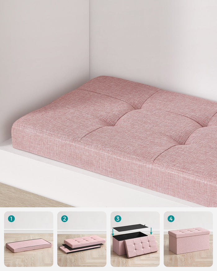 Valora POUF Contenitore portaoggetti in MDF rosa, tessuto simile al lino