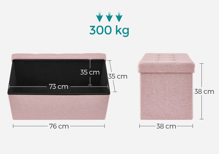 Valora POUF Contenitore portaoggetti in MDF rosa, tessuto simile al lino