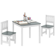 Set Tavolo e Sedie per Bambini da 3-8 Anni 3 pz in Legno con Bordi Arrotondati. Grigio e Bianco