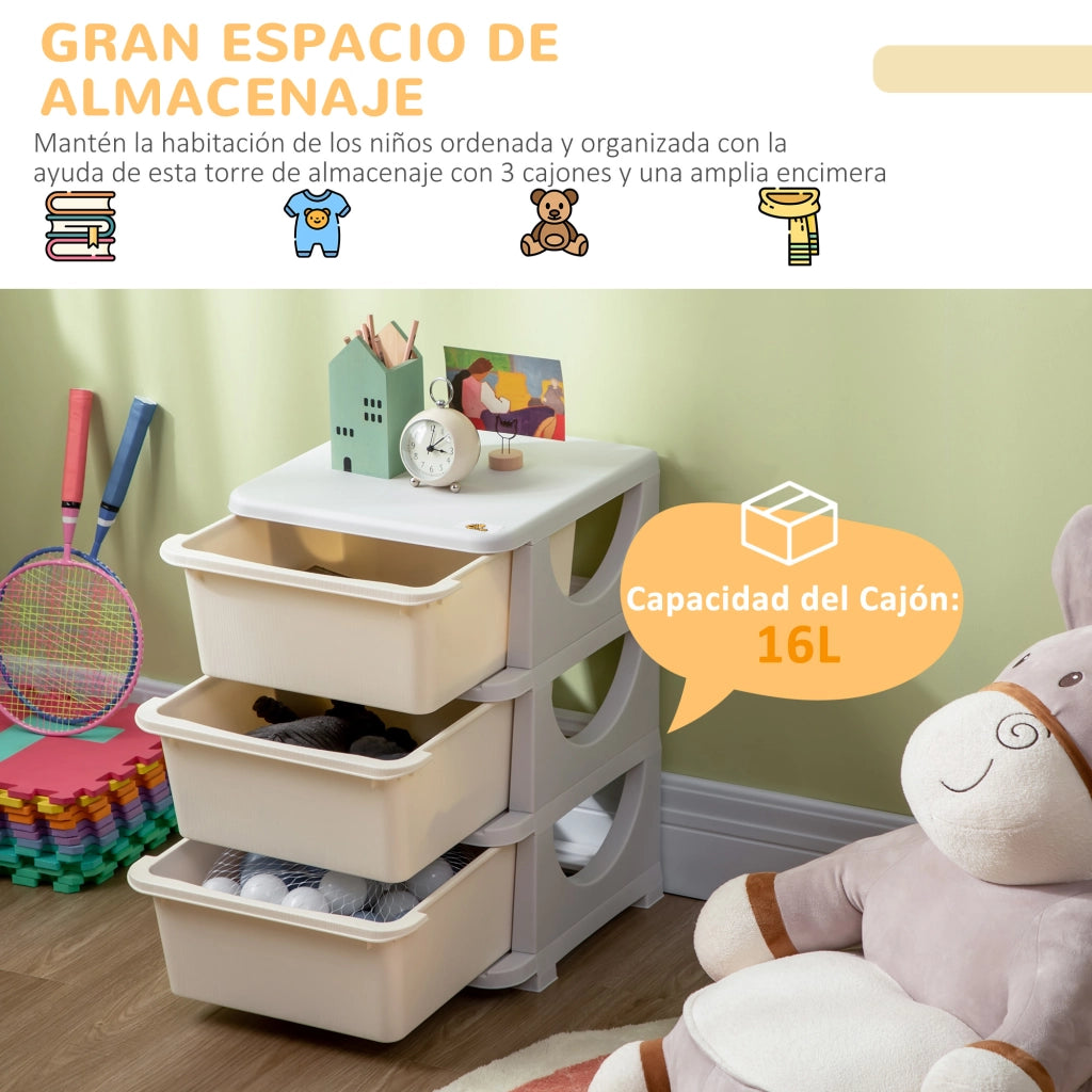Cassettiera per bambini con 3 cassetti ¨C zephmum ¨C 37x37x56,5 cm beige