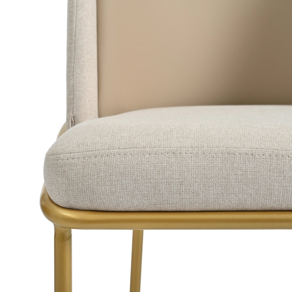 Sedia da pranzo con schienale ergonomico e piedini regolabili in legno e metallo; beige e khaki