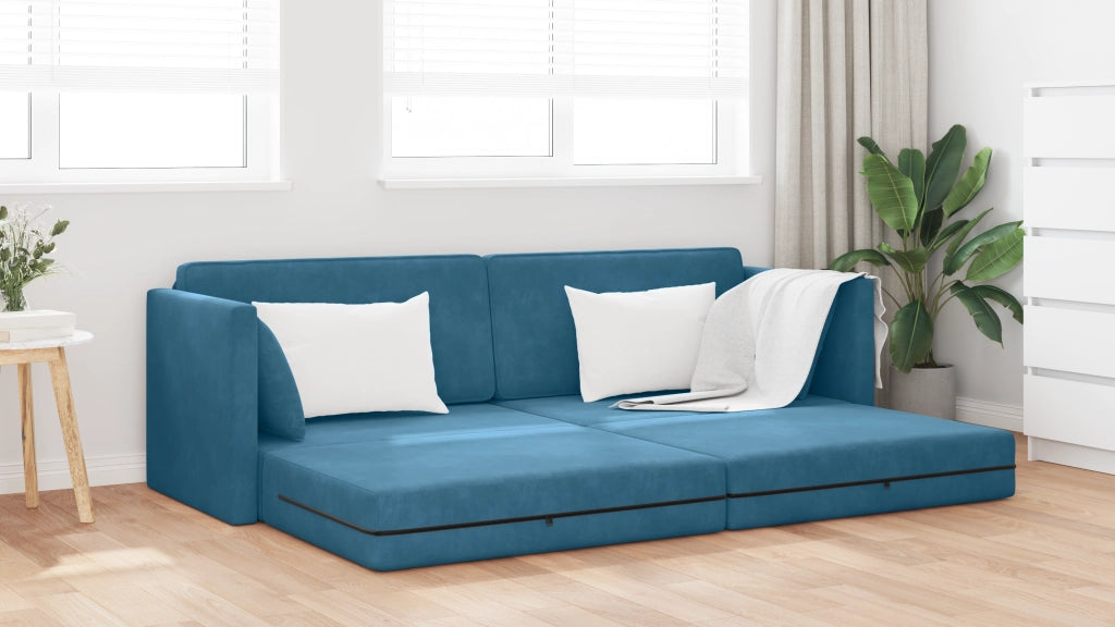 Divano Letto 2-in-1 Blu 213x144x60 cm Velluto