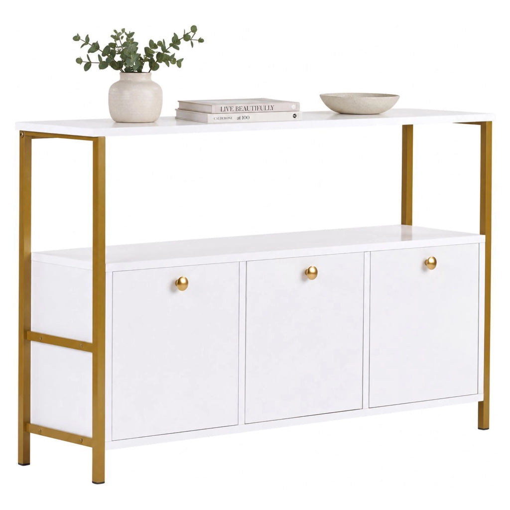Madia Noda, Credenza 2 Ripiani, 120x30x77h cm Bianco Lucido