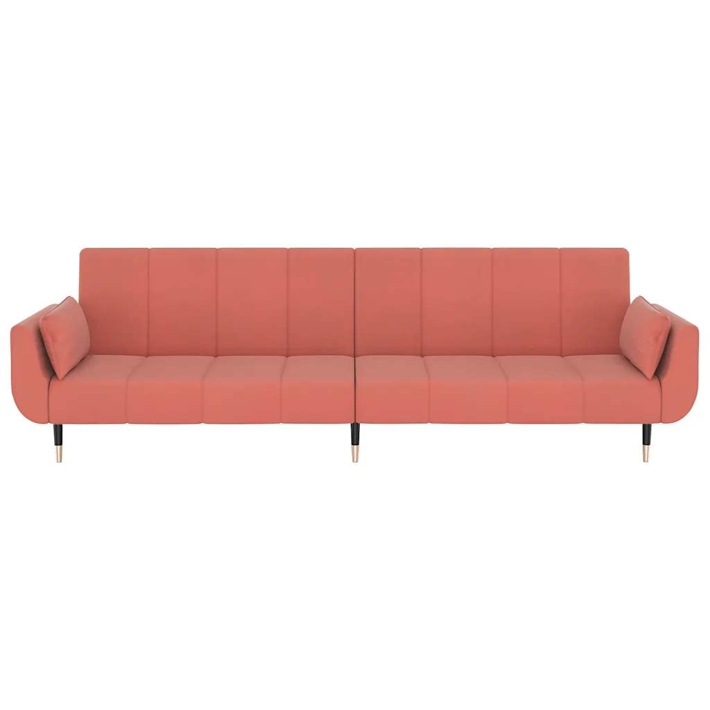 Divano Letto a 2 Posti con 2 Cuscini Rosa in Velluto 337586