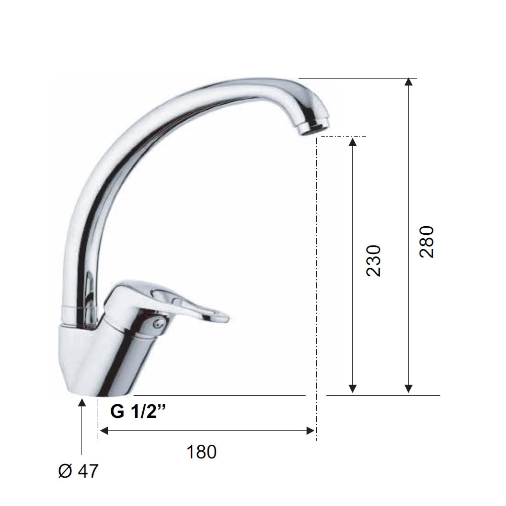 Rubinetto per lavello, con bocca alta e girevole - serie kiss