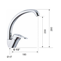 Rubinetto per lavello, con bocca alta e girevole - serie kiss