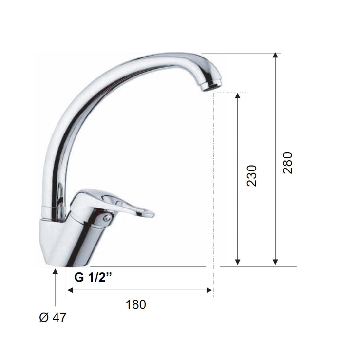 Rubinetto per lavello, con bocca alta e girevole - serie kiss