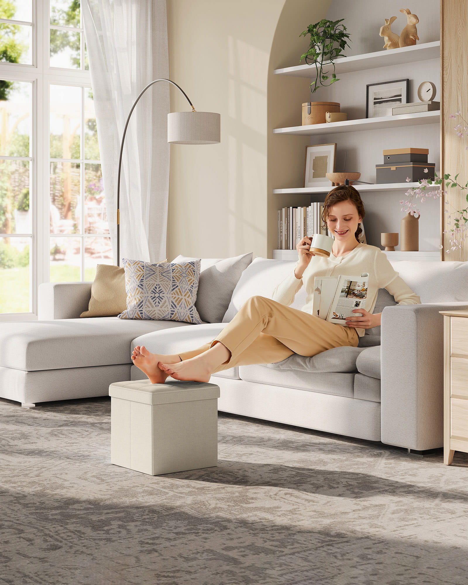 Valora PUFA LSF028W01 Pouf Organizer Bianco Crema MDF Storage