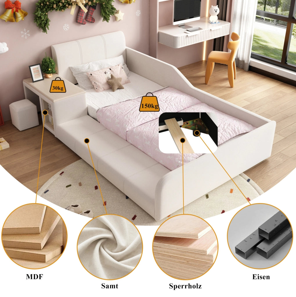 Letto singolo imbottito per bambini 90x200 cm con scrivania e sgabello