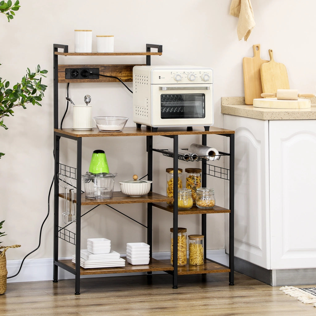 Libreria Cucina Scaffale Multipiano con Cestino a Rete ¨C Zephmum ¨C 90x42x130cm Marrone
