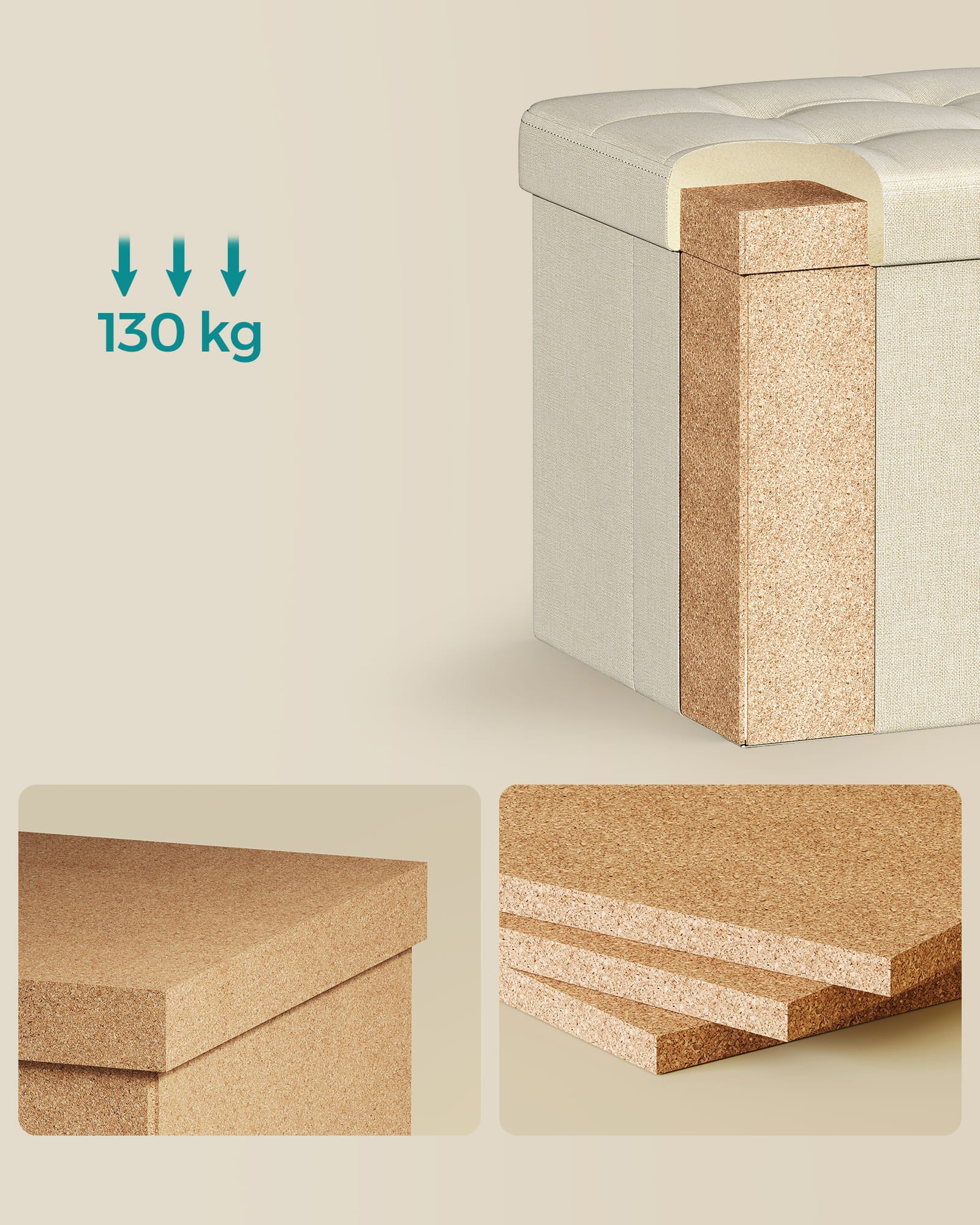 Valora PUFA LSF028W01 Pouf Organizer Bianco Crema MDF Storage