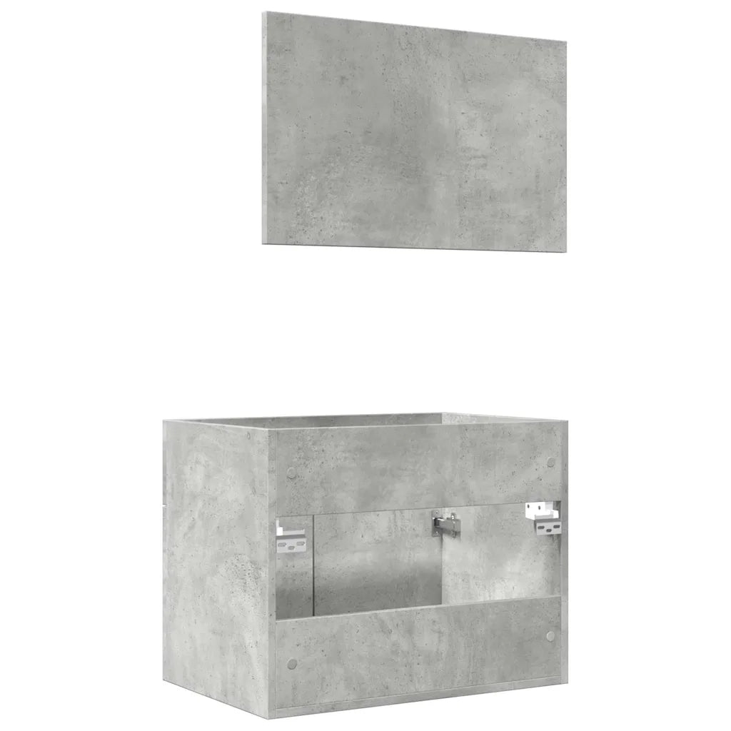 Set Mobili da Bagno | Armadio da bagno 2 pz Grigio Cemento in Legno Multistrato
