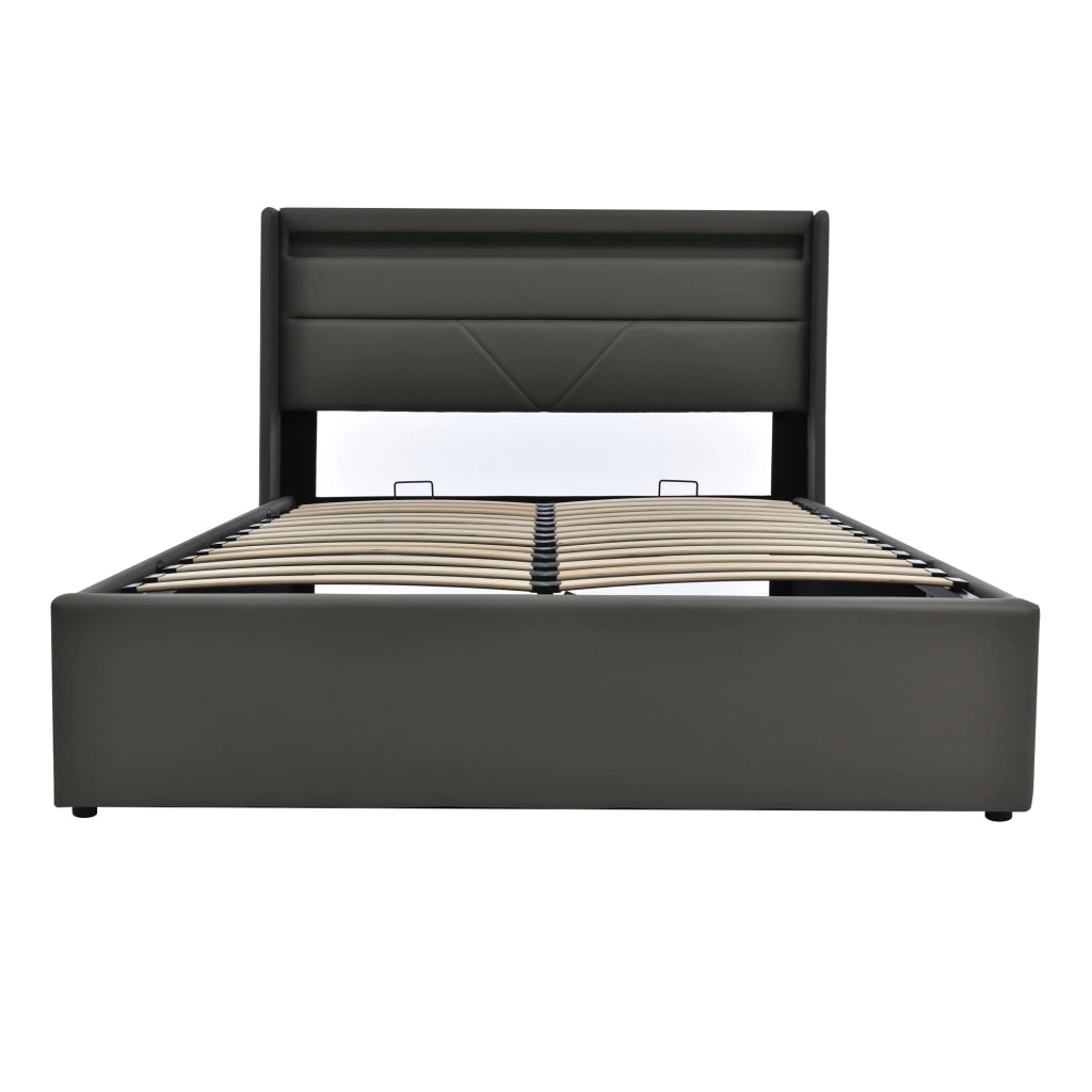 LETTO Contenitore idraulico 140x200 cm Rivestimento PU Grigio