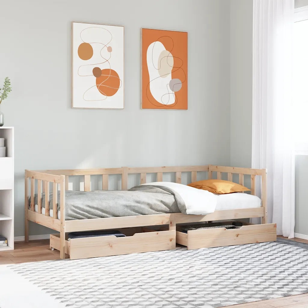 Letto singolo | Letto per adulti | Dormeuse con Cassetti 90x190 cm in Legno Massello Pino