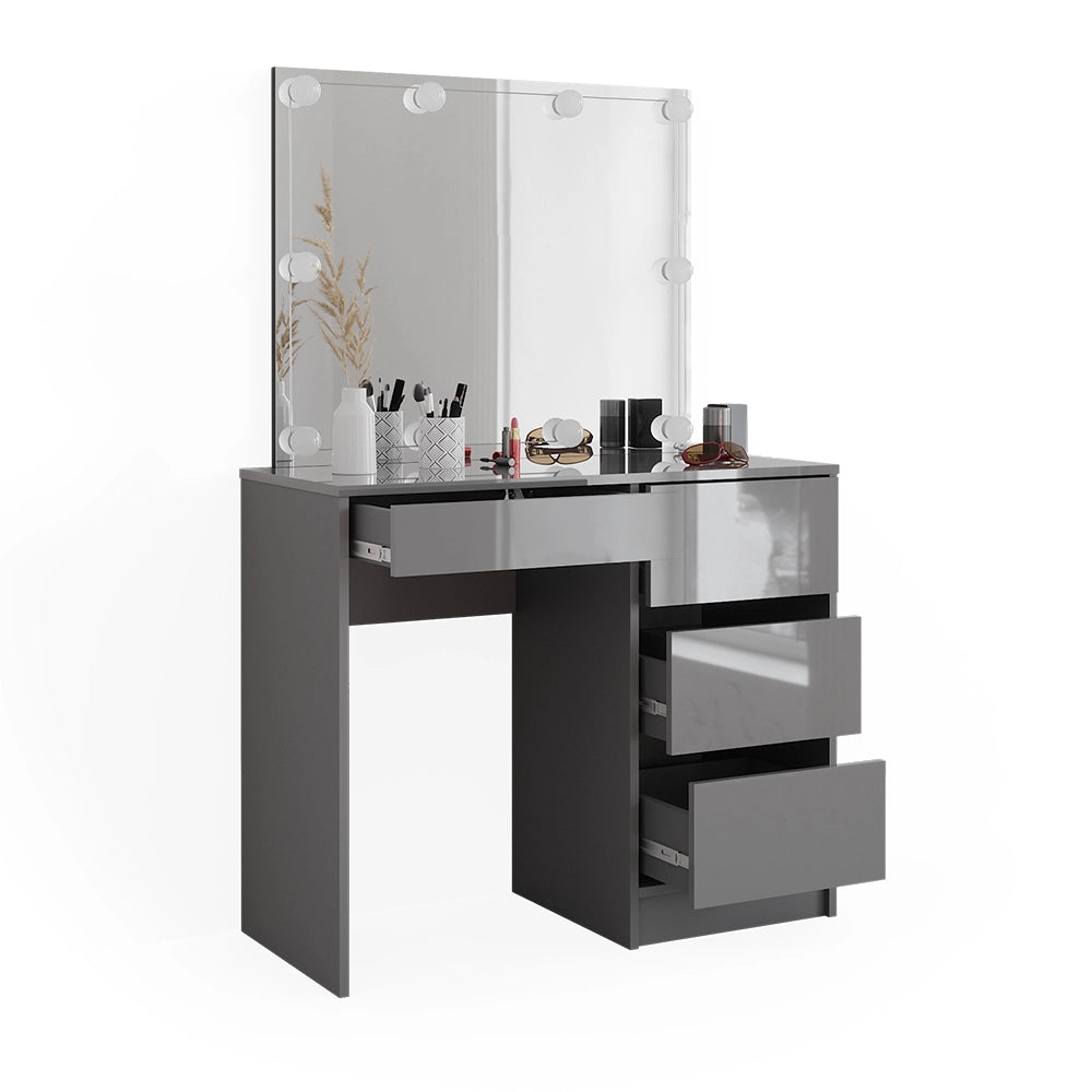 Vicco Tavolo da toeletta Grigio 90 cm con illuminazione a LED e sgabello