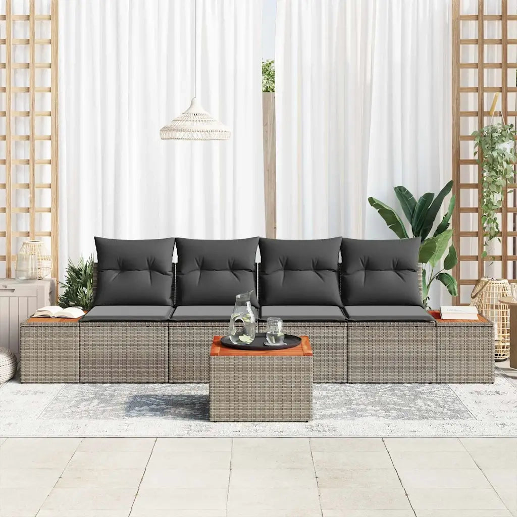 Set Divano da Giardino con cuscino 5 pcs Grigio Poly Rattan 3356689