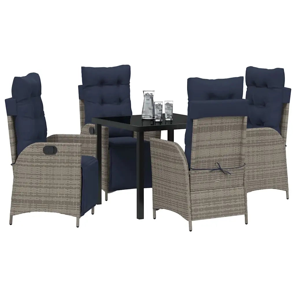 Set da Pranzo per Giardino 5 pcs Grigio e Nero Rattan