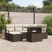 Set Divano da Giardino  7 Pezzi con Cuscini Marrone Polyrattan