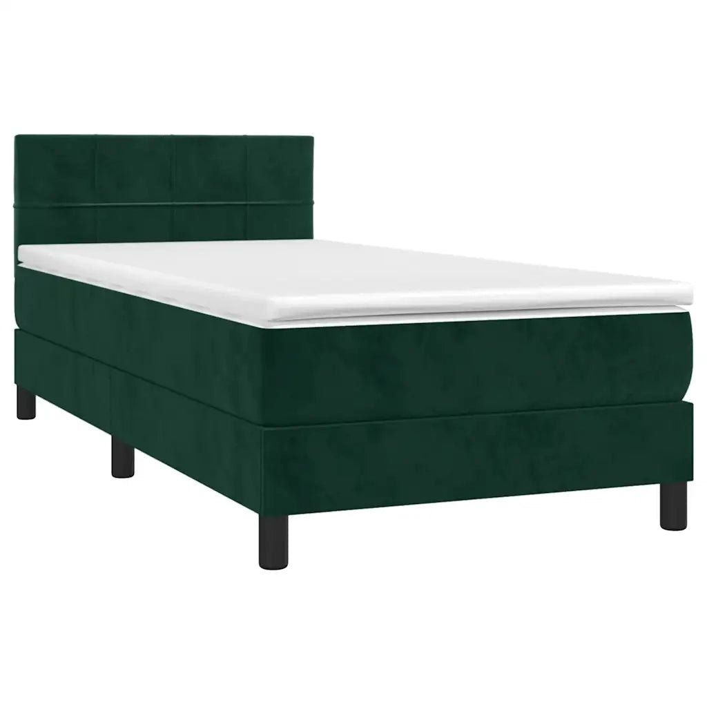 Letto a Molle con Materasso e LED Verde Scuro 100x200cm Velluto 3134390