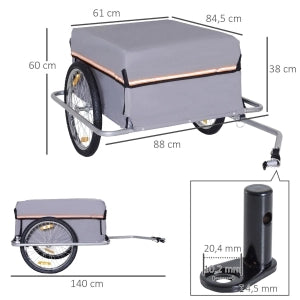 RIMORCHIO PER BICI 140x88x60 cm Tessuto Oxford e Acciaio