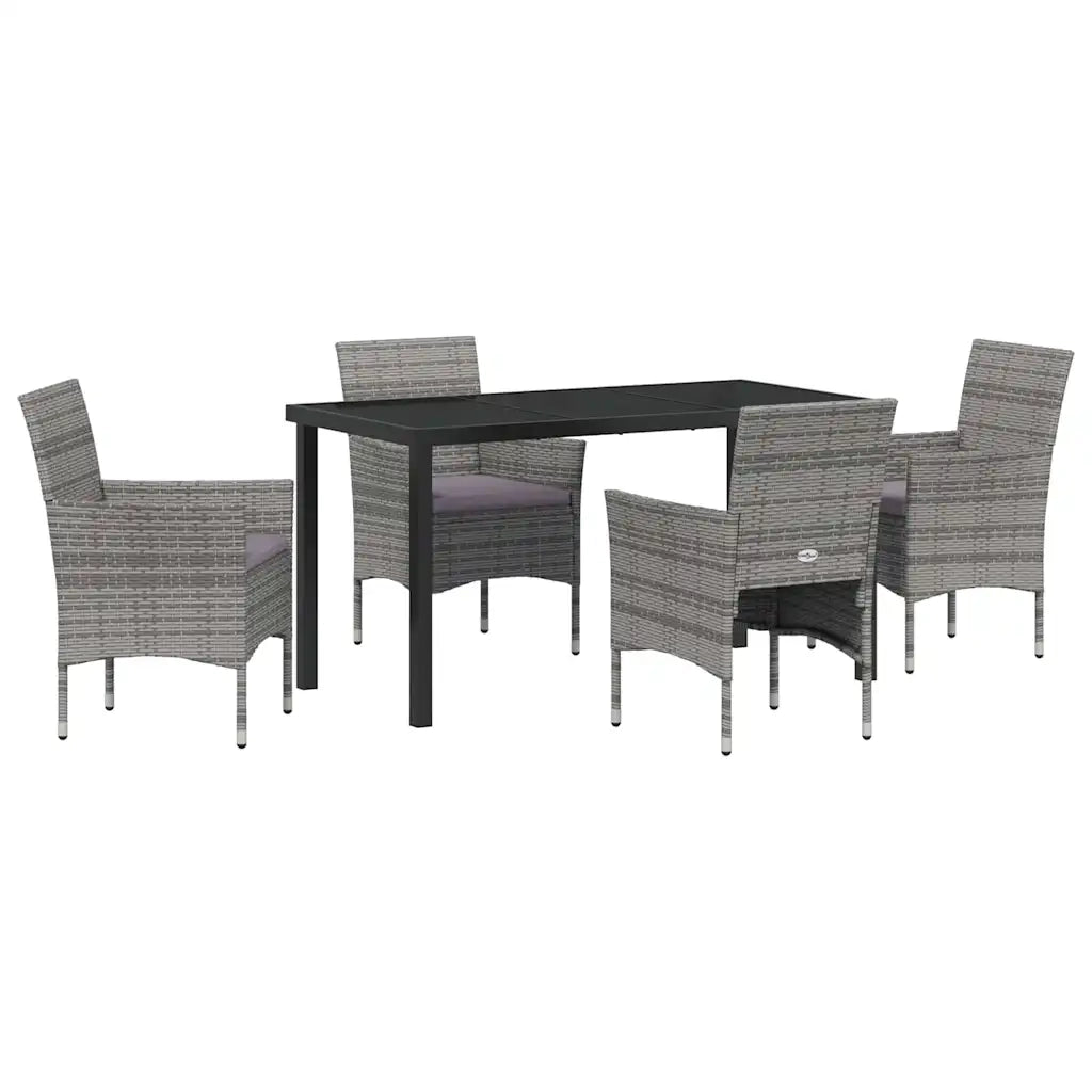 Set da Pranzo per Giardino con cuscino 5 pcs Grigio polyrattan 3379732