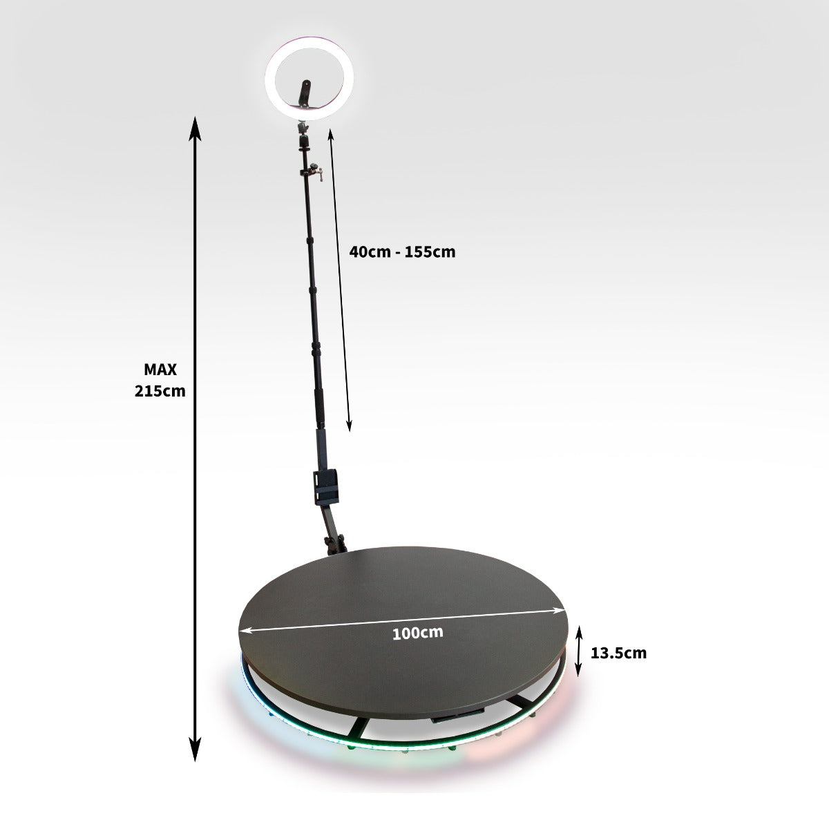 Piattaforma Fotografica Rotante con Batteria 24V Luce ad Anello Bastone Selfie