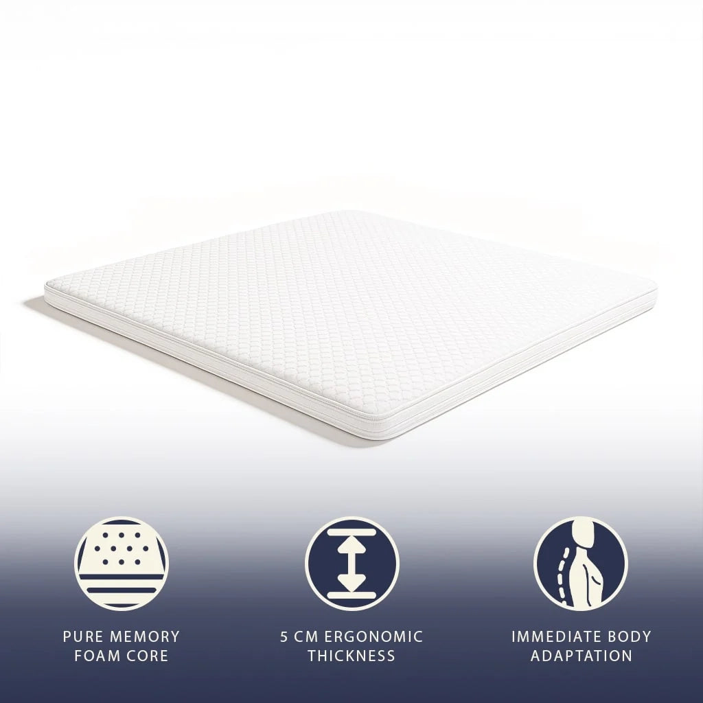 Topper 90 x 190 in Memory Foam con Altezza di 5 cm | Traspirante e Anallergico | Prodotto in Italia