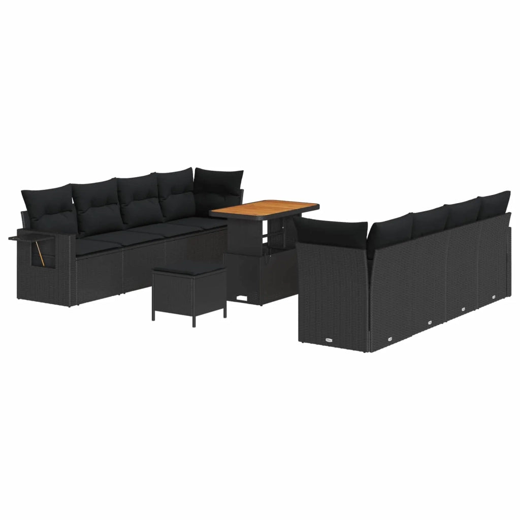 Set Divano da Giardino con cuscino 11 pcs Nero polyrattan