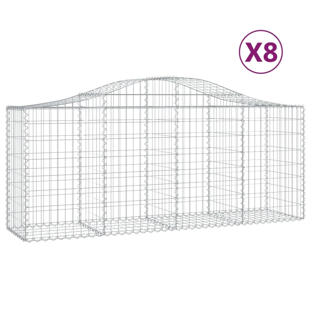 Set di 8 gabbioni ad arco per recinzione gabbia o muro di contenimento 200 x 50 x 80/100 cm ferro zincato argento 02_0041187