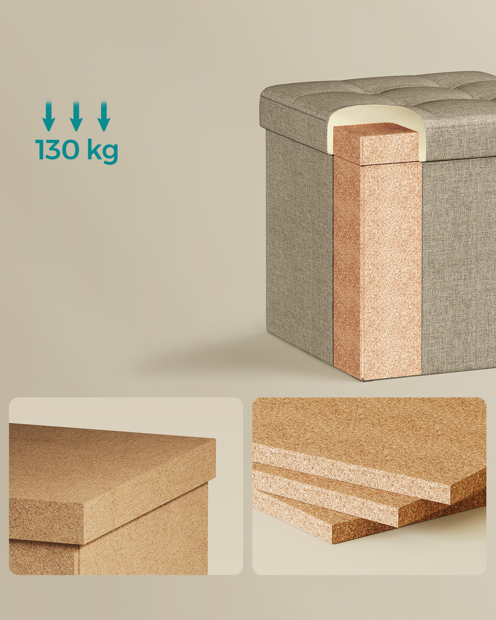 Valora PUFA Organizer portaoggetti in MDF color cammello per camera da letto