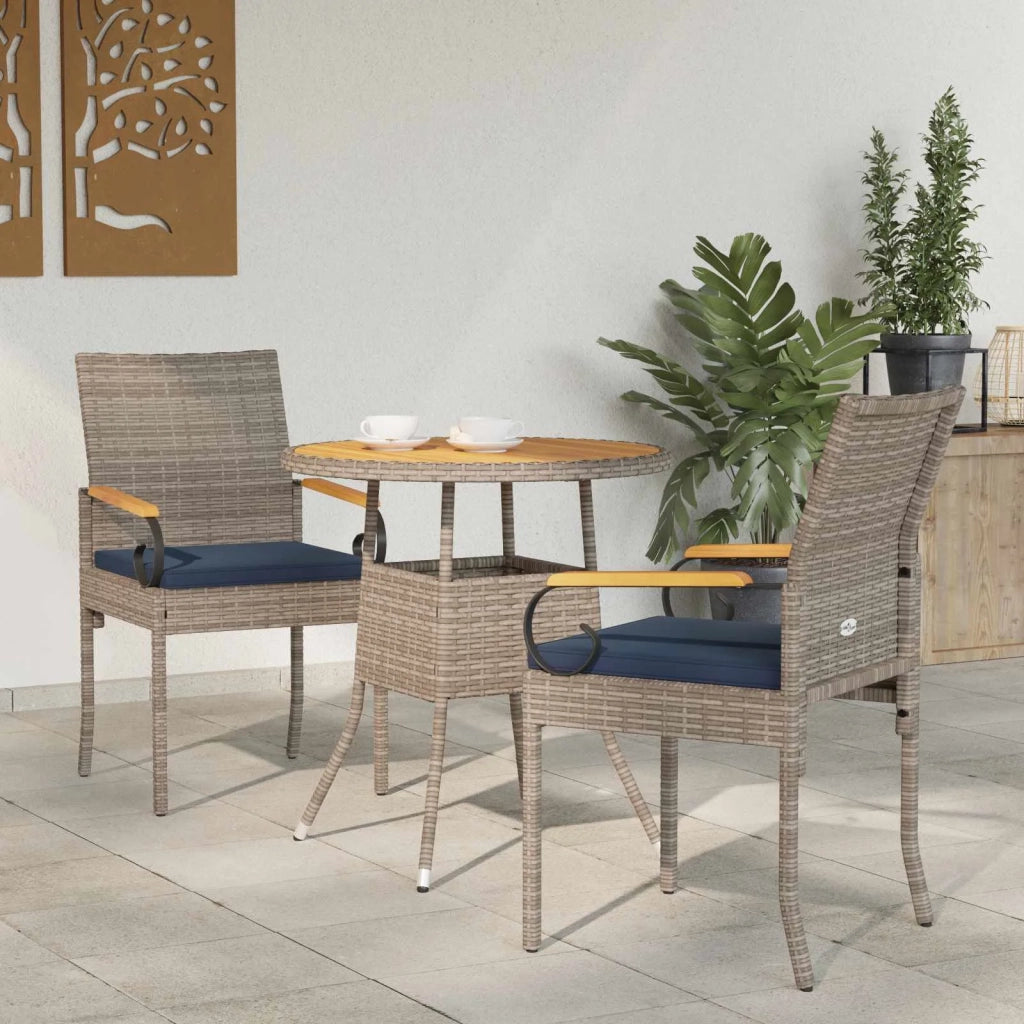 Sedie da giardino 2 pcs Grigio e Blu Navy Polyrattan e acacia