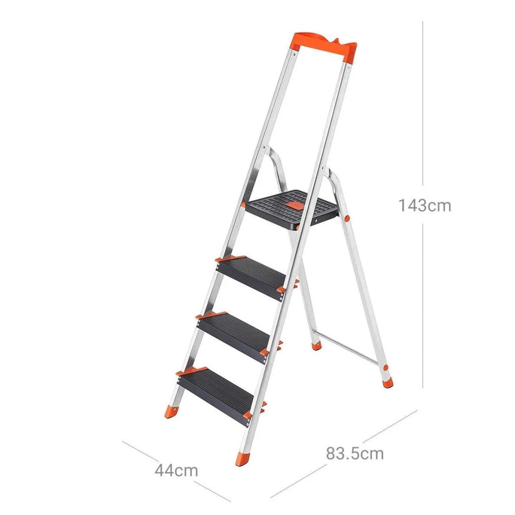 Scala a pioli in alluminio a 4 gradini larghezza gradini 12 cm pieghevole con vassoio portautensili piedini antiscivolo portata 150 kg nera 12_0001919