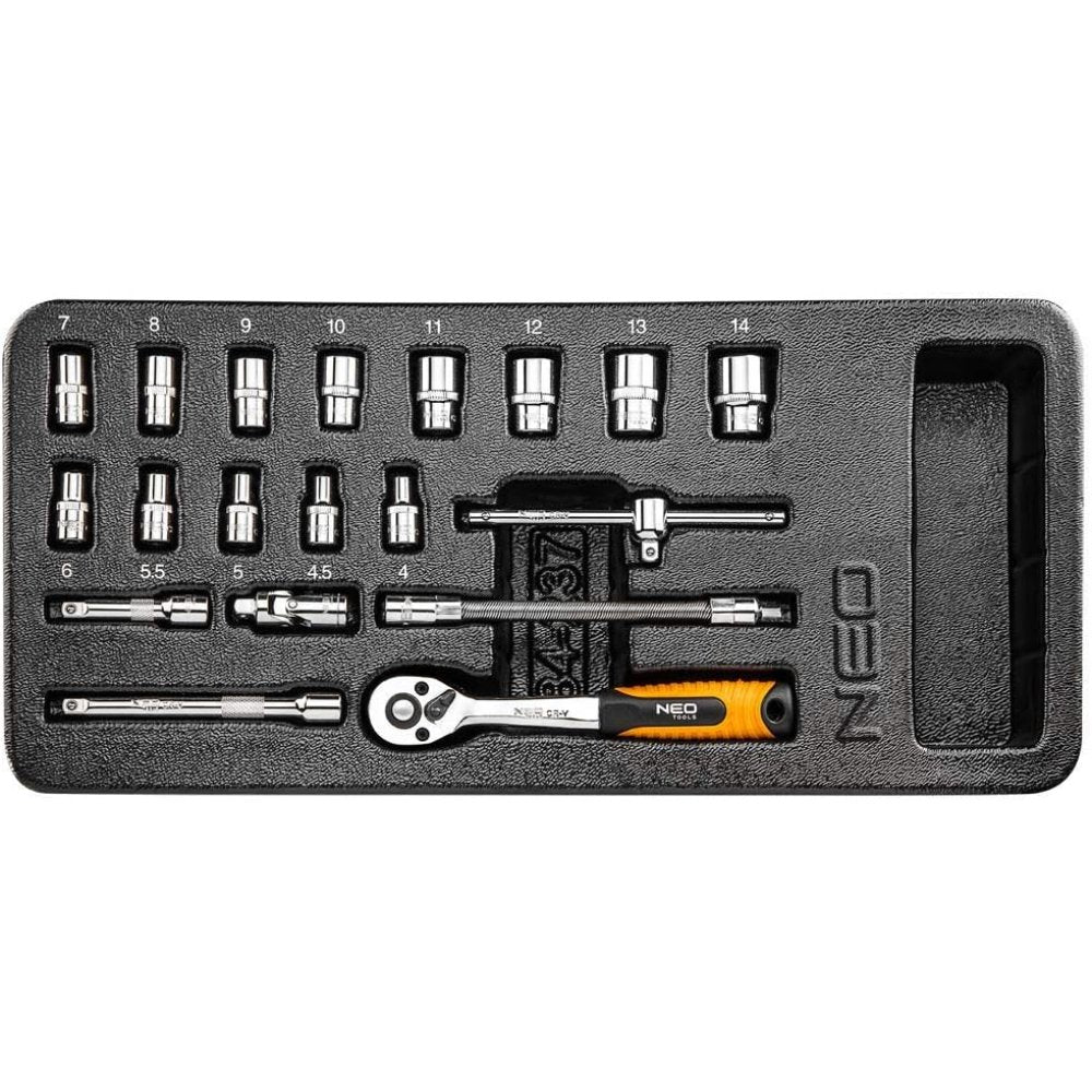 Topex 84-237 set di bussole 1/4 4, 19 pezzi, 4-14 mm