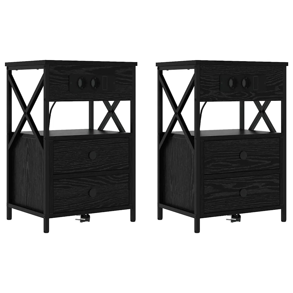 Armadio da Notte con cassetto 2 pcs Rovere Nero 40 x 31 x 60 cm 859461