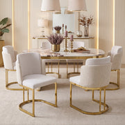 Set di 2 sedie da pranzo in ciniglia beige e oro