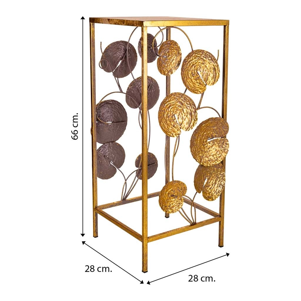 Tavolino angolare in metallo dorato 28x28x66h