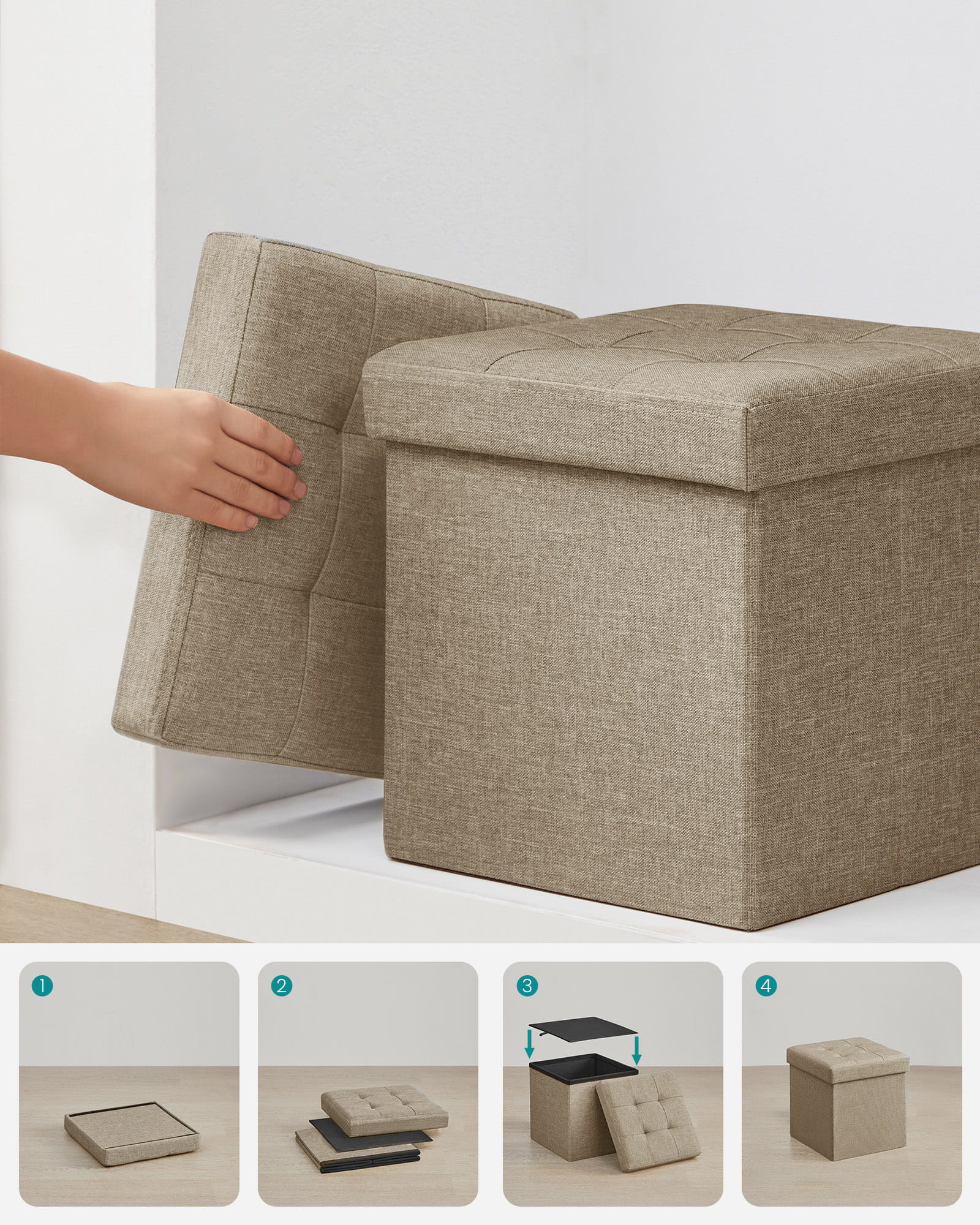 Valora PUFA Organizer portaoggetti in MDF color cammello per camera da letto