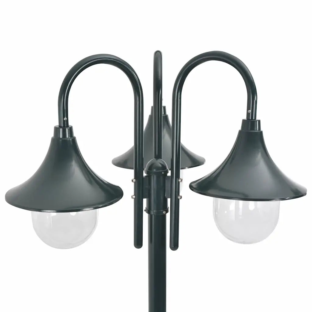 Lampione da Giardino E27 220 cm Alluminio 3 Lampade Verde Scuro 44216