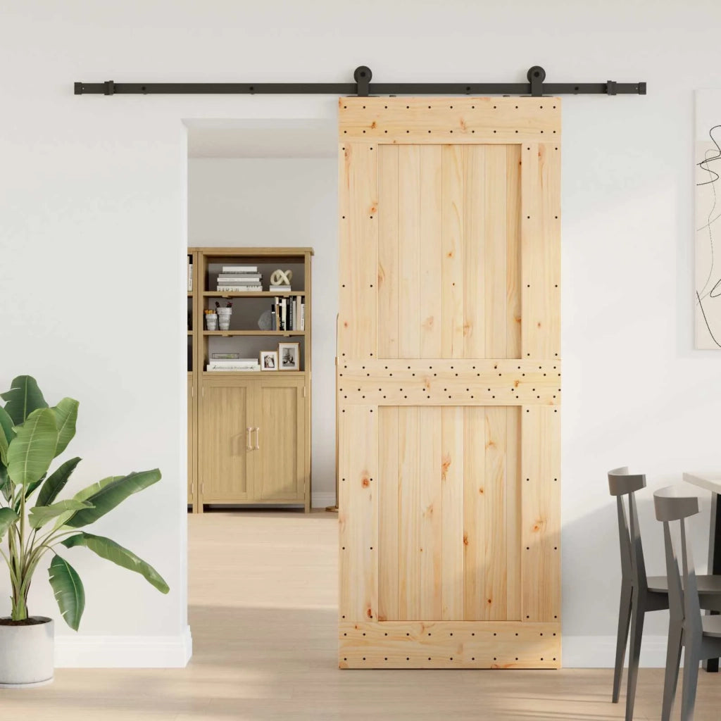 Porta scorrevole NARVIK Naturale e Nero 90 x 210 cm (213,5 cm)