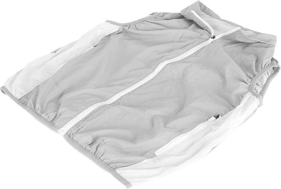 Vestito di raffreddamento con 3 velocità colore grigio chiaro, senza manubrio e senza spina, con batteria integrata, adatto per l'uso all'aperto.