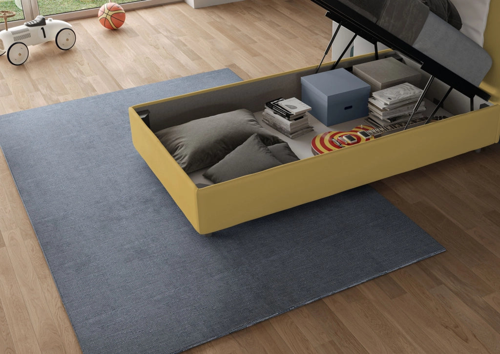 BS COM Letto singolo contenitore imbottito 80x190 microfibra ocra