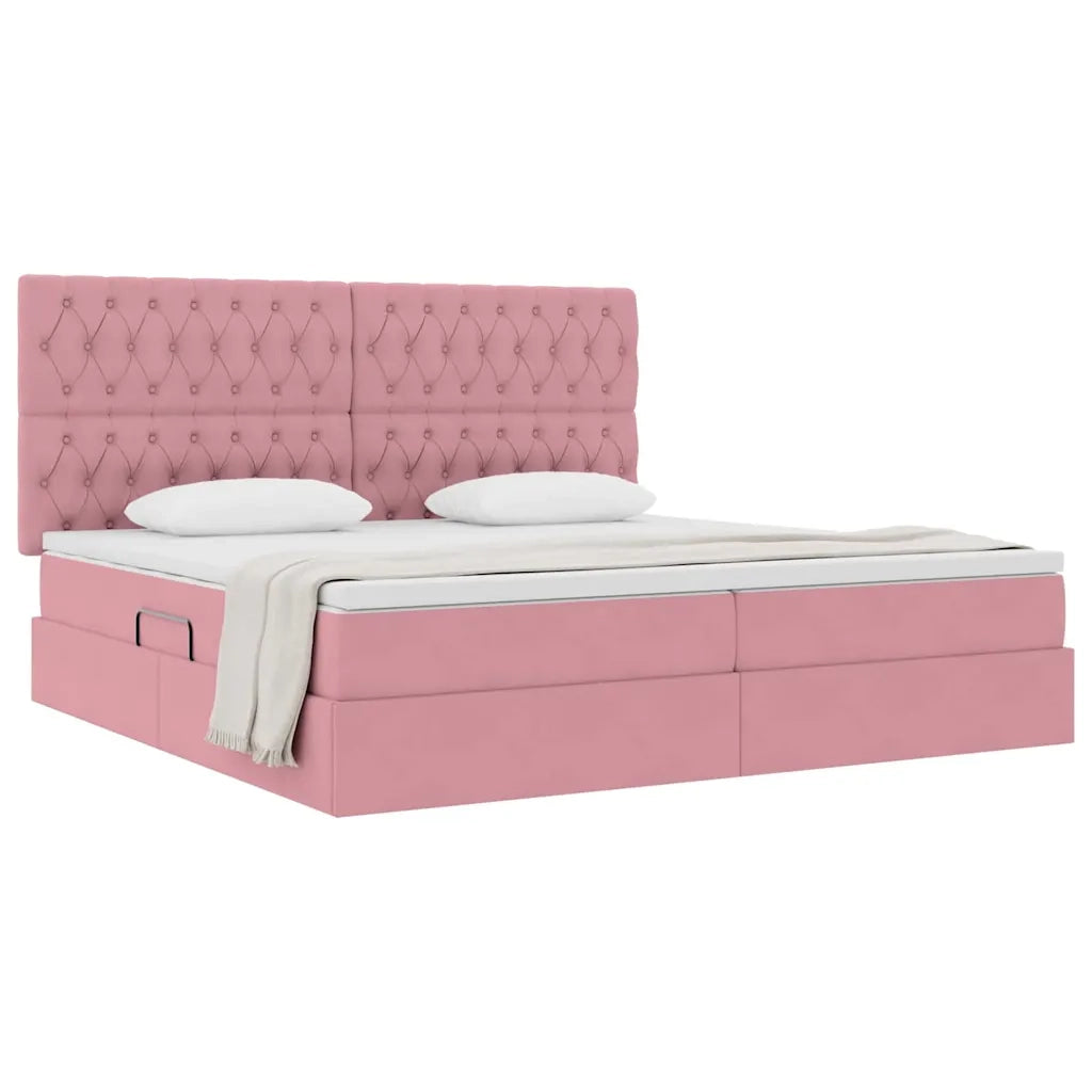 Letto con contenitore e materasso Rosa 200 x 200 cm Velluto