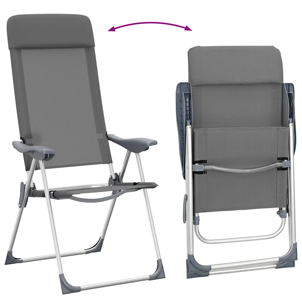 Sedie Pieghevoli da Campeggio 2 pz Grigio in Alluminio 44304