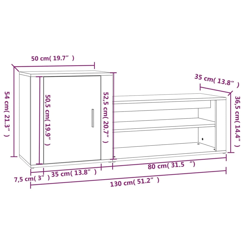Scarpiera mobile contenitore per scarpe mobile per ingresso/corridoio/soggiorno design Sonoma 130 x 35 x 54 cm legno ingegnerizzato grigio 02_0022060