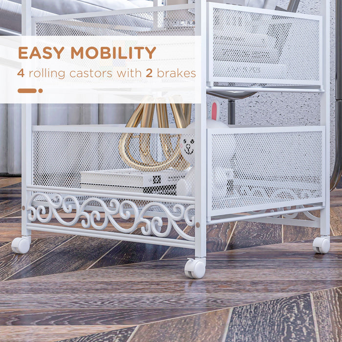 Carrello da Cucina Portaoggetti 3 Livelli 34x29,5x57,5 cm in Truciolato e Acciaio Bianco